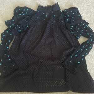 Anna Sui  Long Sleeve Lace Blouse Top